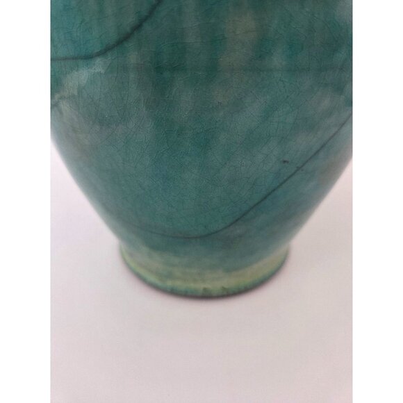 Vintage Artist Signed Joe Winter Raku Fired Turqoise Studio Pottery Vessel - Picture 3 of 7